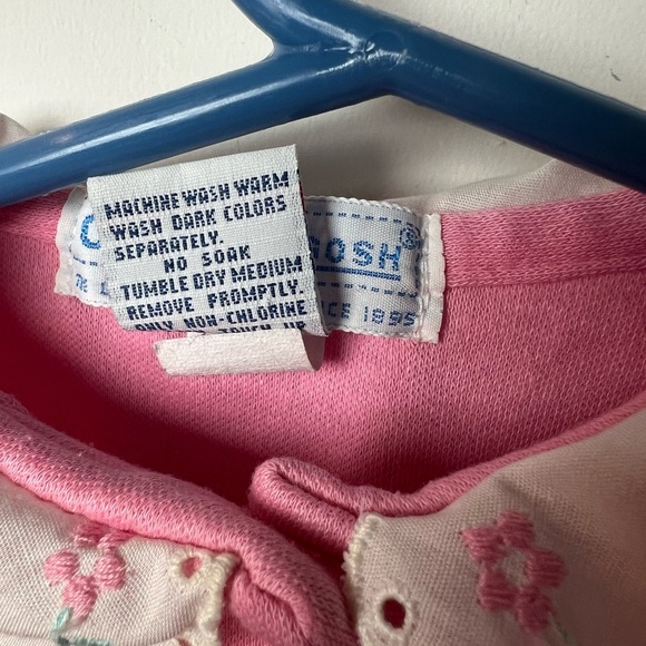 Vintage OshKosh B'gosh Pink Long Sleeve Shirt with Eyelet Detail Collar 6-9M - Picture 5 of 6